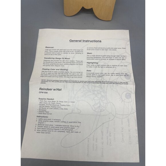 old fashioned cpw 856 Christmas plaque reindeer with hat craft wood 8x10.5" READ - Picture 3 of 7